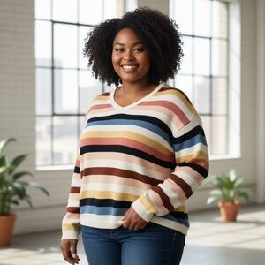 Addition Elle Multi Coloured Stripe Sweater - Size 1X